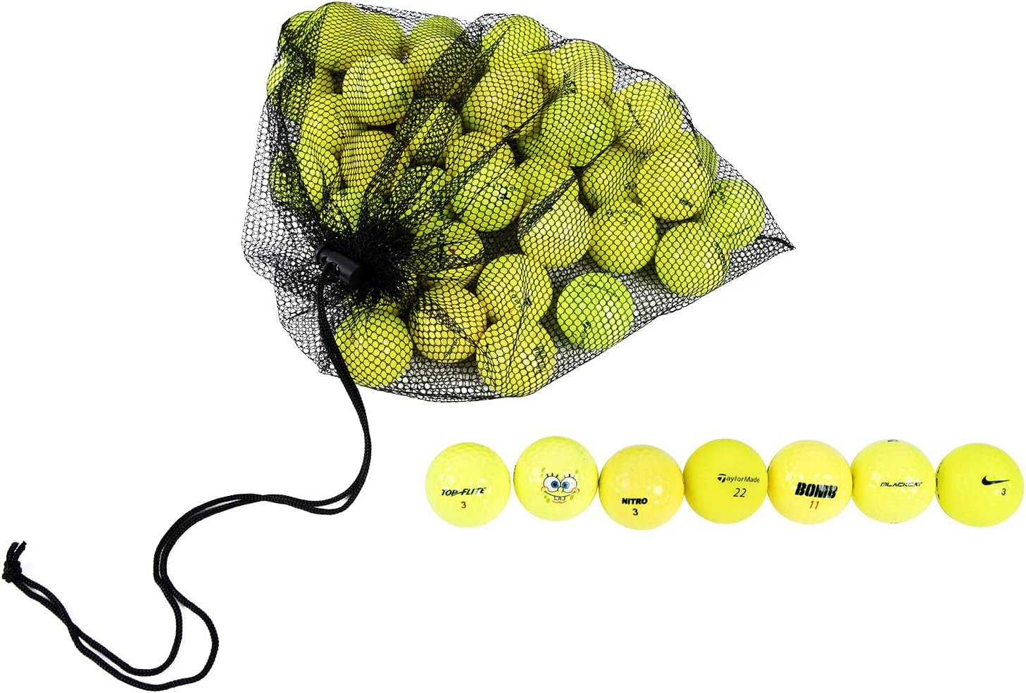 48-Pack Clean Green Recycled Yellow Golf Balls – Neon Colored – Used Good Condition – includes Mesh Carry Bag – Cheap Golf Balls for Men and Women