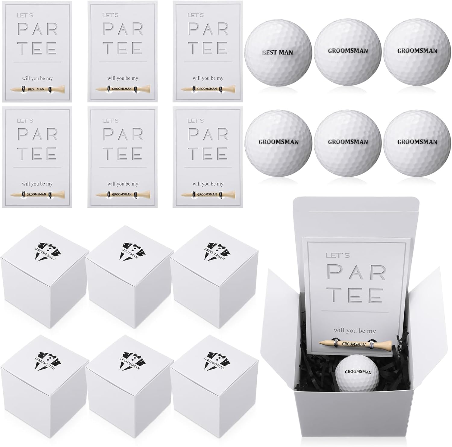 6 Sets Golf Groomsman Proposal Gift Box Golf Ball Bamboo Golf Tees with Invitation Cards Golf Accessories for Wedding Groomsman Best Men Golf Gift DIY Golf Gifts